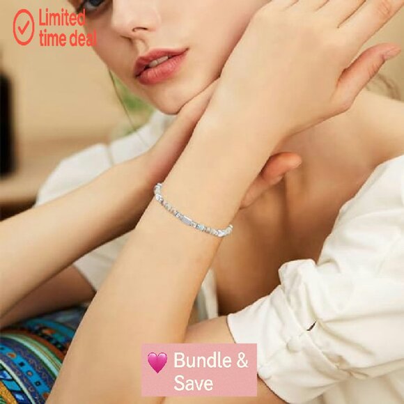 Boho Beaded Bracelet with Natural Stones, Adjustable 8.1 Inch, Recycled Material - Picture 3 of 8